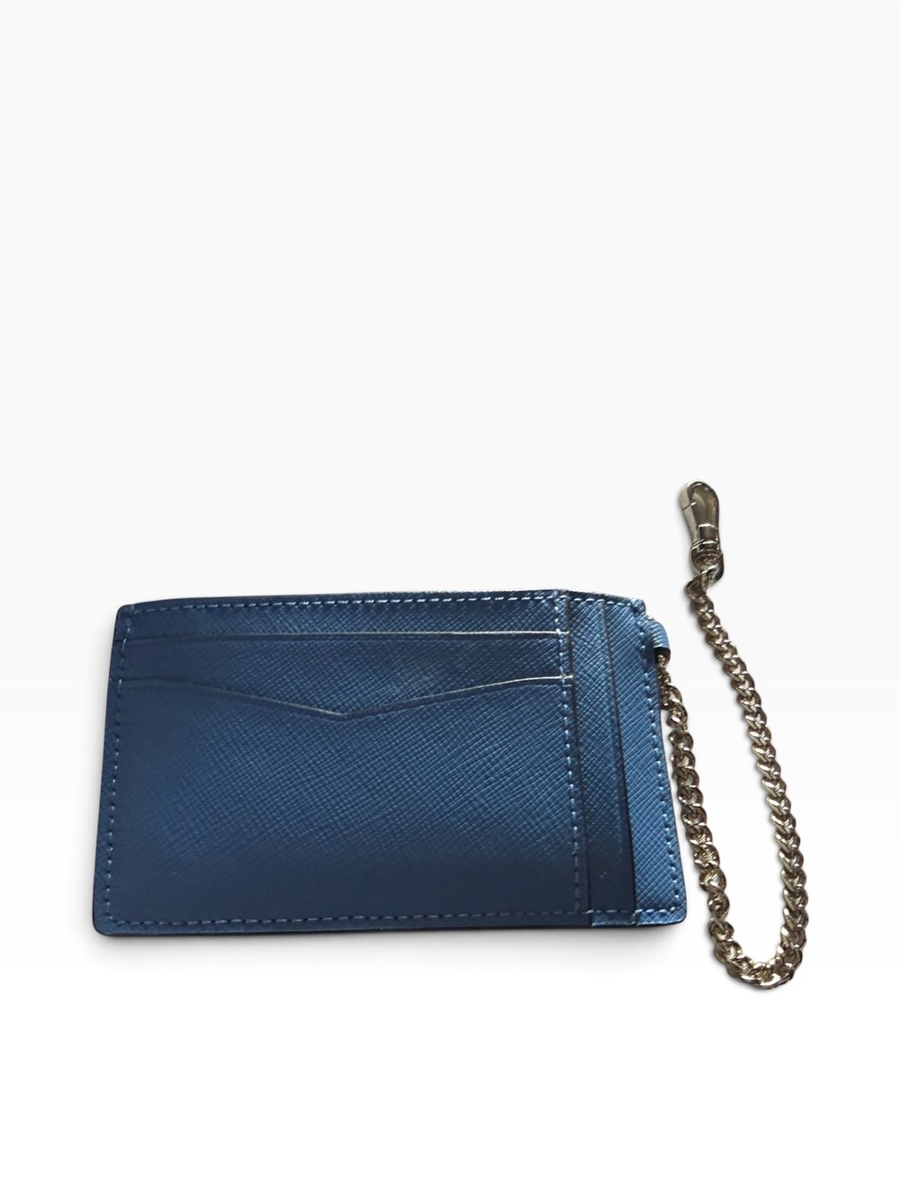 Kate Spade Blue Saffiano Leather Card Holder Key Chain Lanyard Wristlet Wallet - Picture 8 of 11